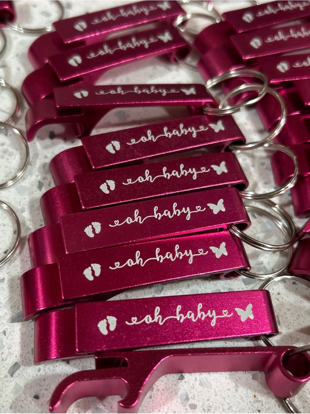 “Oh baby” Pink baby shower keychain bottle openers Party Favors Set Of 50